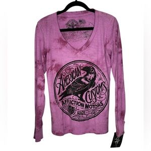 Affliction Women’s Long Sleeve American Customs Shirt Cotton Purple Size Medium